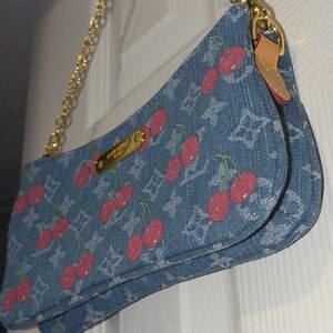 Takashi Murakami Cherry Washed Denim Monogram Double Pochette Bag